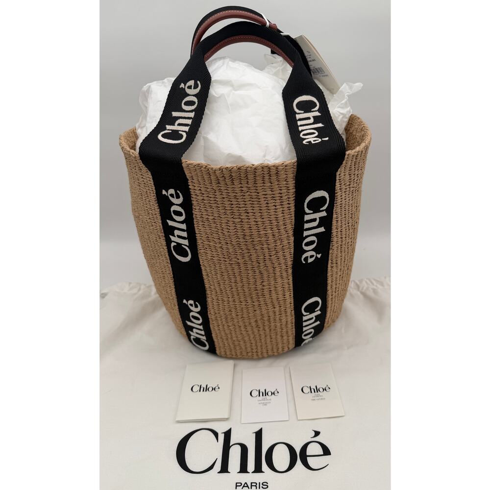 BRAND NEW CHLOE RAFFIA STRAW BASKET LARGE WOODY TOTE BAG NWT AUTHENTIC! - Picture 4 of 15